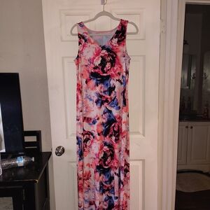 SHEIN Floral V-Neck Maxi Dress - Pink and Blue